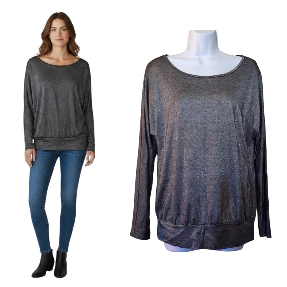 Old Navy Womens Dolman Top Size M Gray Silver Long Sleeve Pullover Lightweight
